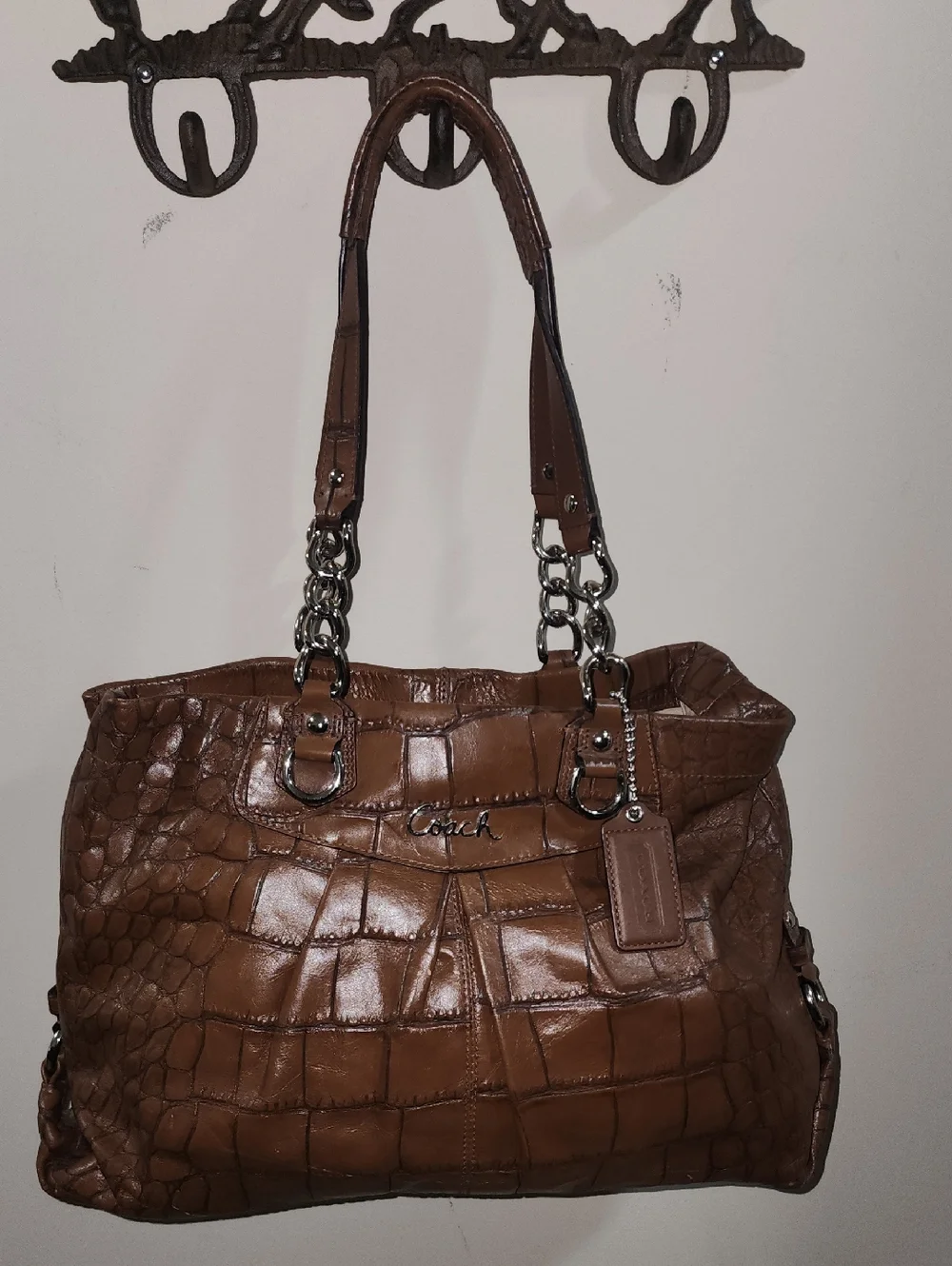 Coach Croc-Embossed Brown Leather Tote G1176-F17661 Purse